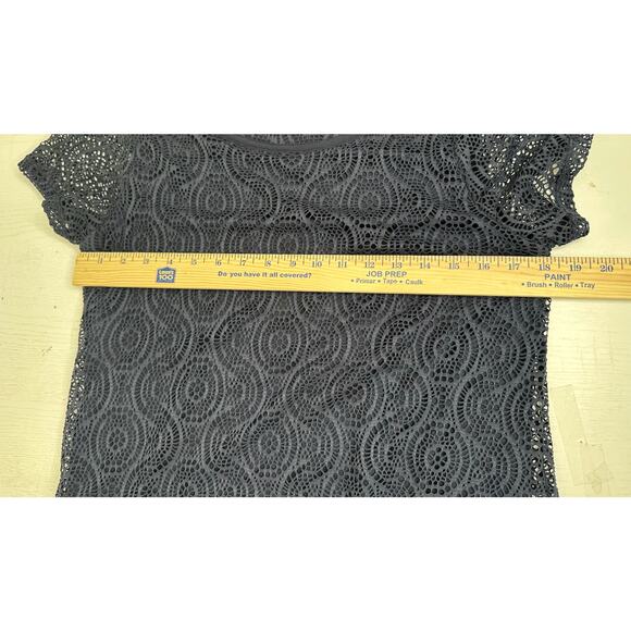 Banana Republic Blue Lace Blouse Short Sleeved Crew Neck Cocktail Formal Party L - Picture 7 of 7